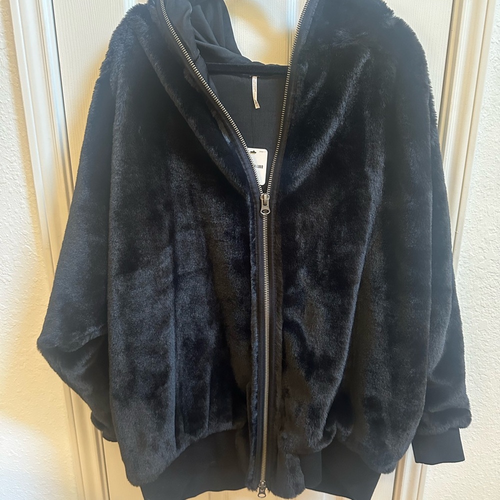 Free People Black Faux Fur Jacket